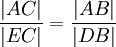 \frac{|AC|}{|EC|}=\frac{|AB|}{|DB|}